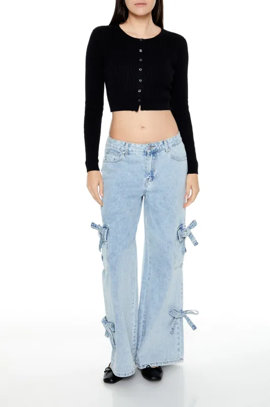 Mid Rise Wide Leg Bow Cargo Jean sold by Urban Planet