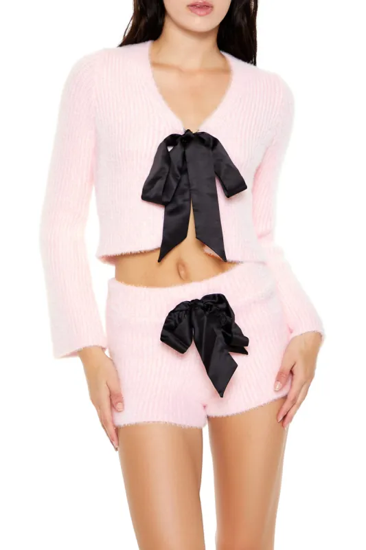 Fuzzy Knit Bow Cardigan sold by Urban Planet