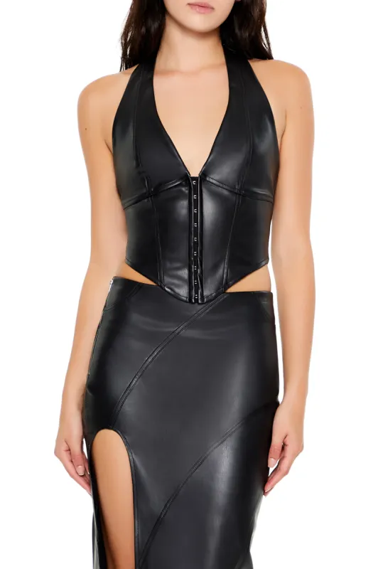 Faux Leather Halter Crop Top sold by Urban Planet