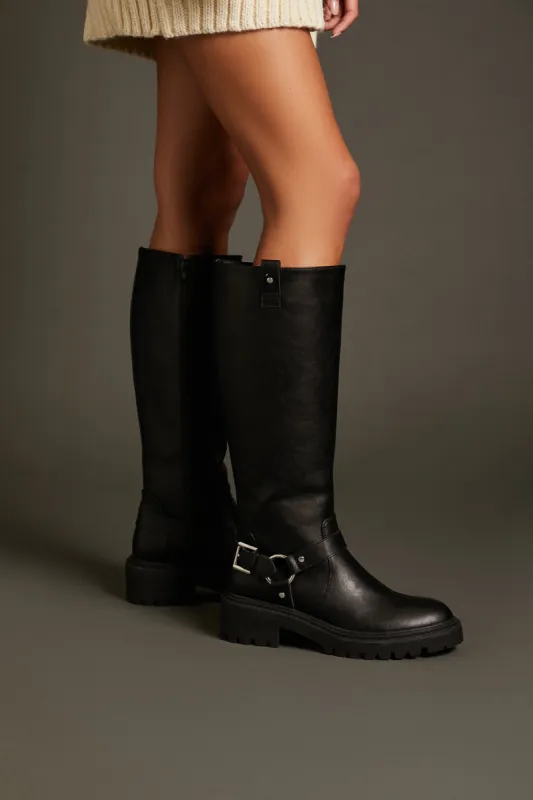 Studded O-Ring Faux Leather Boots sold by Urban Planet