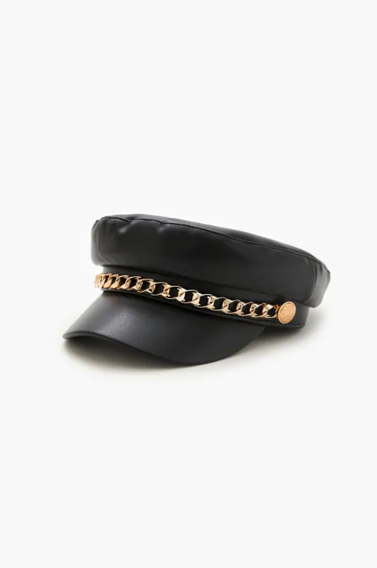 Chain Faux Leather Cabbie Hat sold by Urban Planet