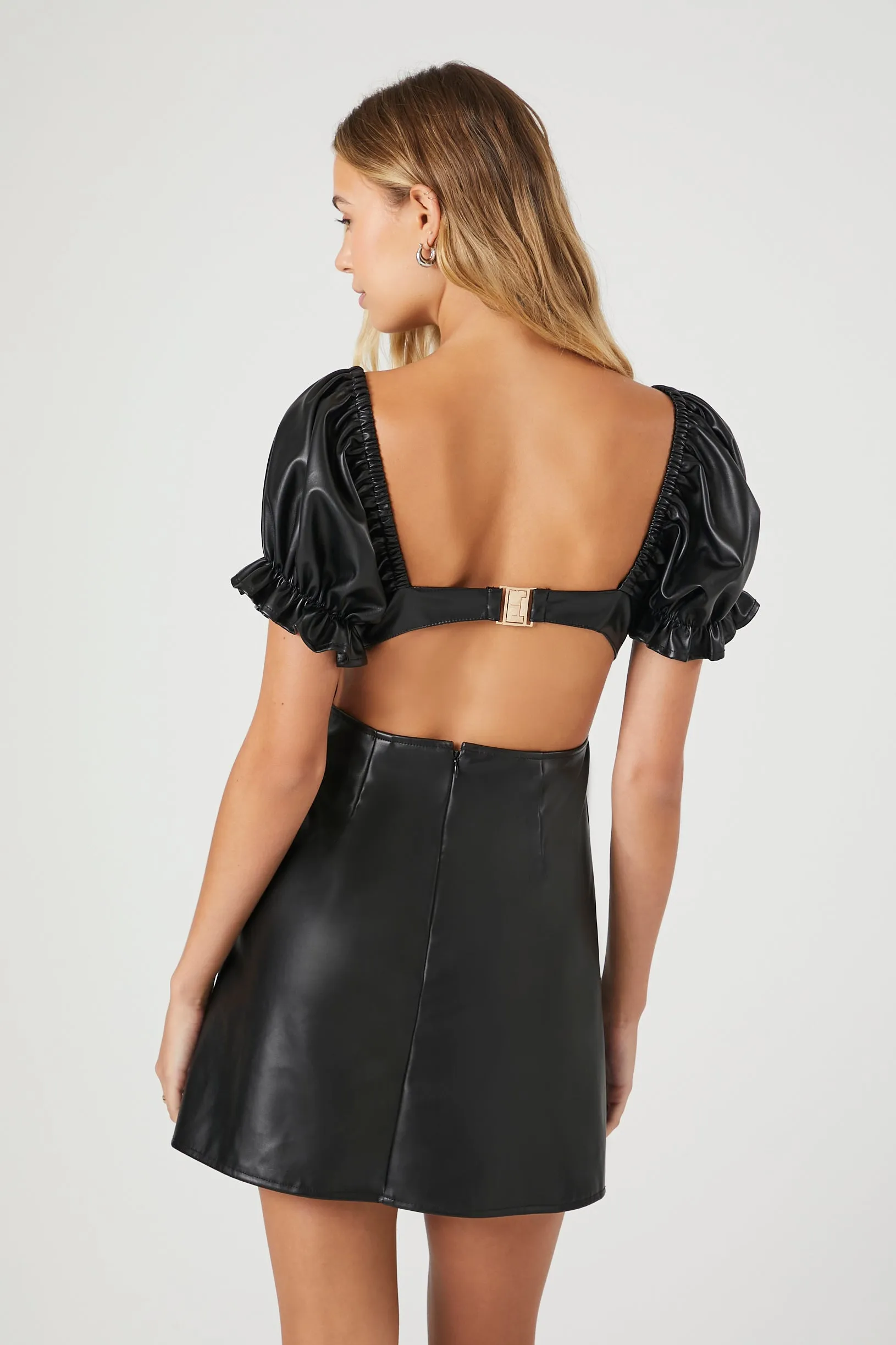 Faux Leather Puff-Sleeve Mini Dress sold by Urban Planet product image thumbnail 2