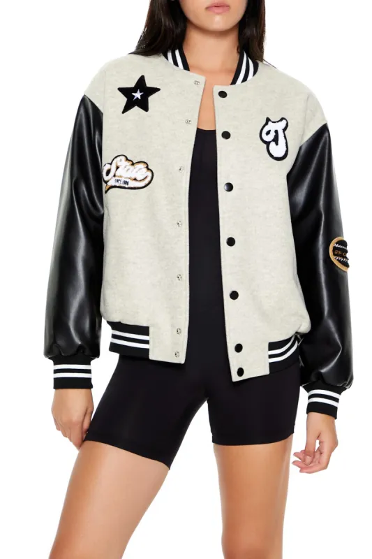 Miss Trouble Embroidered Varsity Jacket sold by Urban Planet