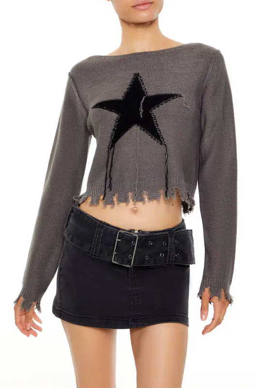 Distressed Star Cropped Sweater sold by Urban Planet