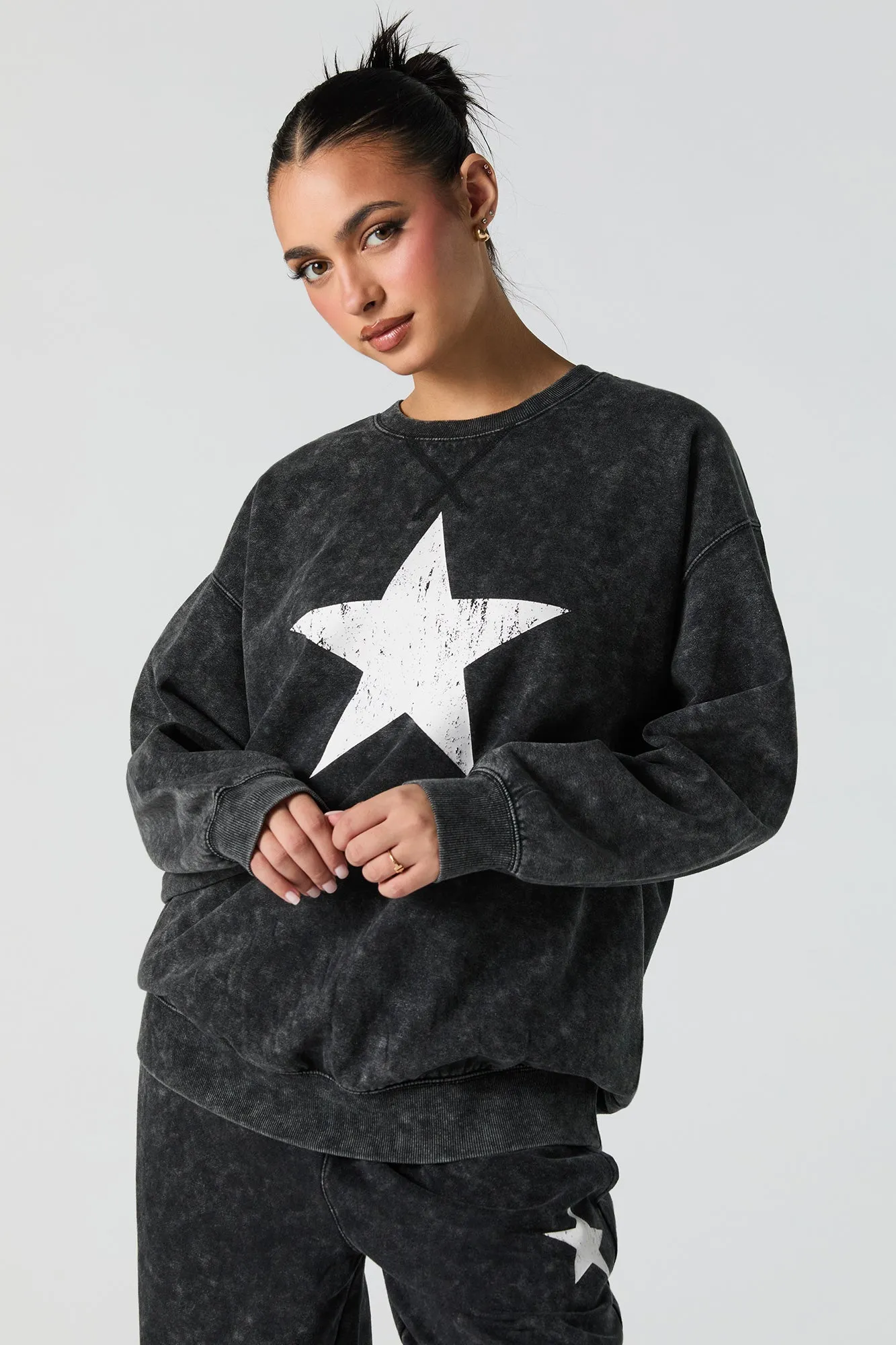 Graphic Washed Crewneck Fleece Sweatshirt sold by Urban Planet product image thumbnail 5