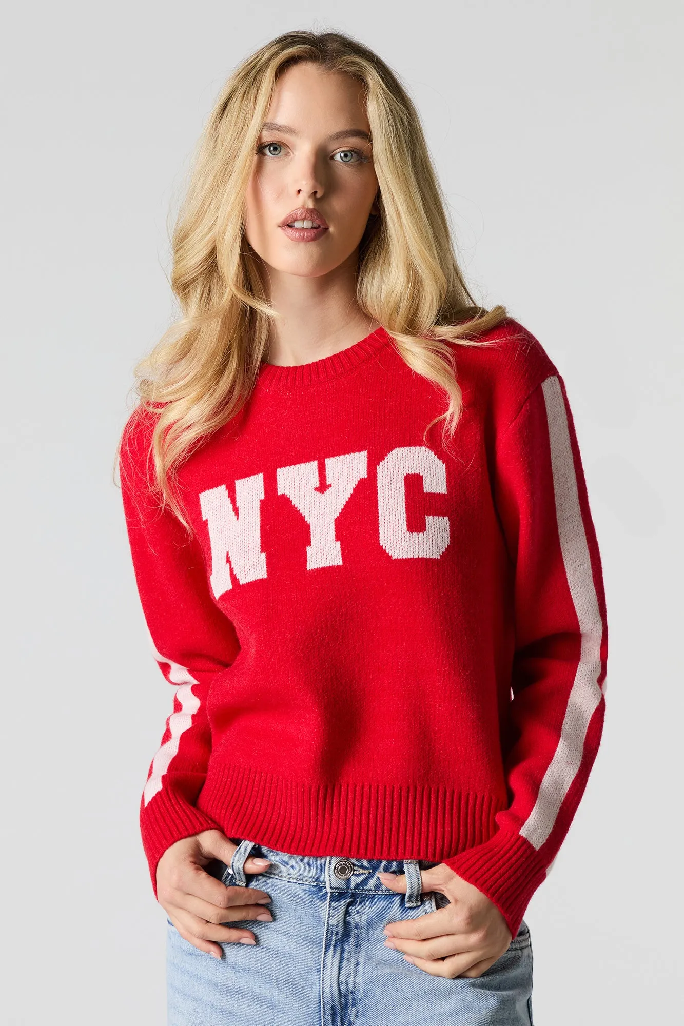 Striped Sleeve Jacquard Knit Sweater sold by Urban Planet product image thumbnail 4