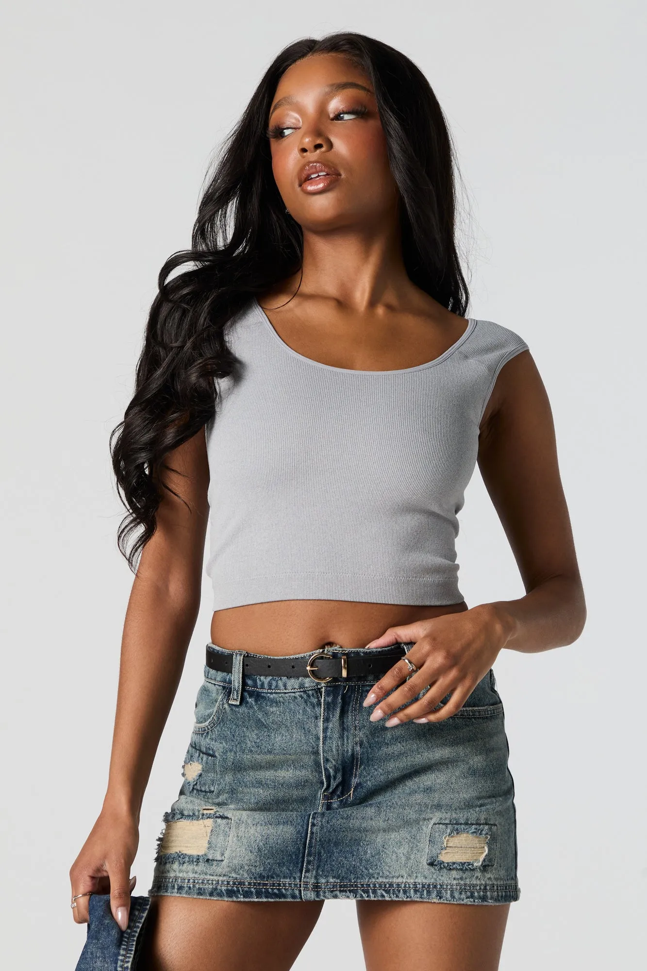 Ribbed Scoop Neck Tank sold by Urban Planet