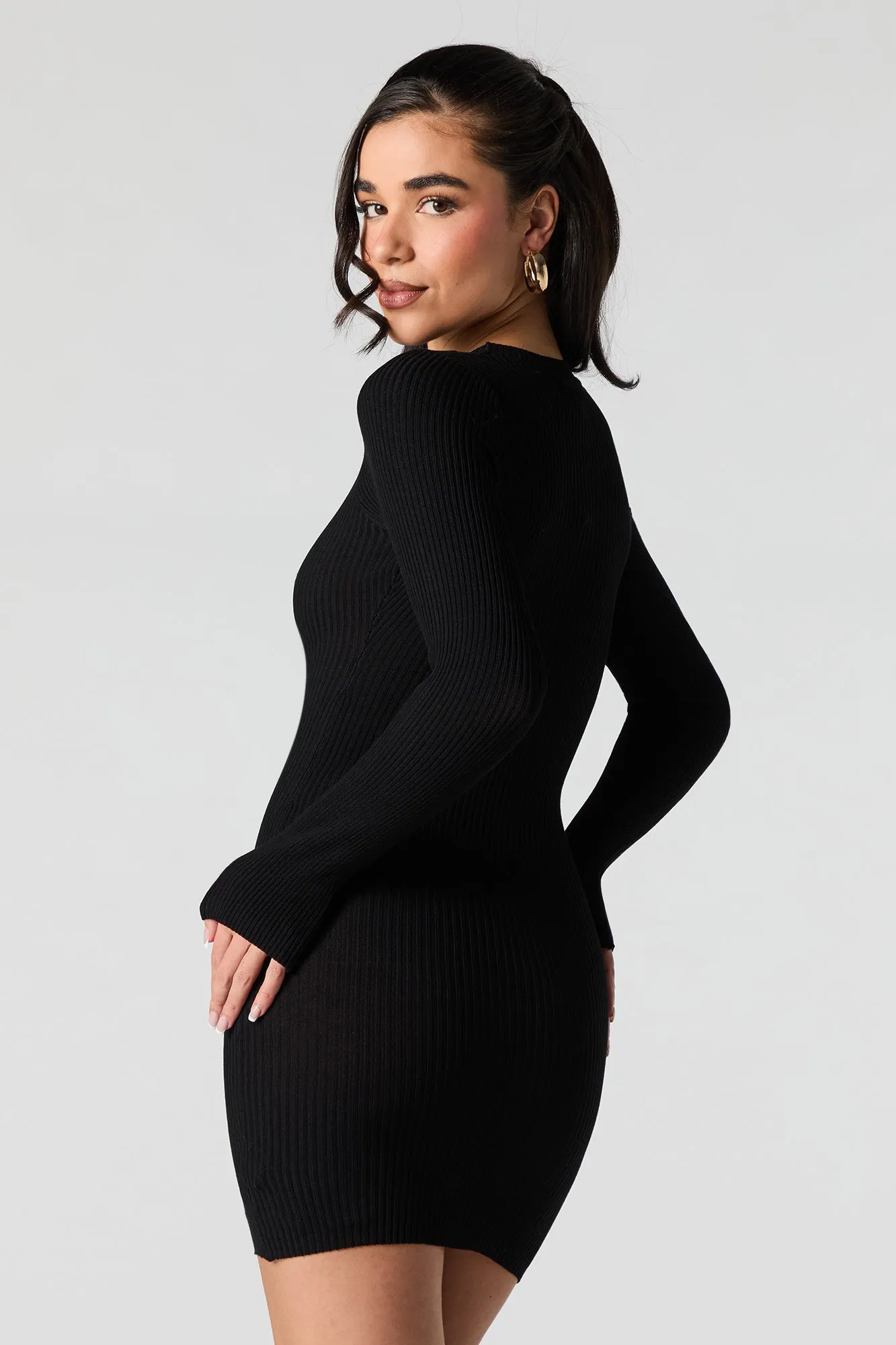 Ribbed Knit Long Sleeve Mini Sweater Dress sold by Urban Planet product image thumbnail 5