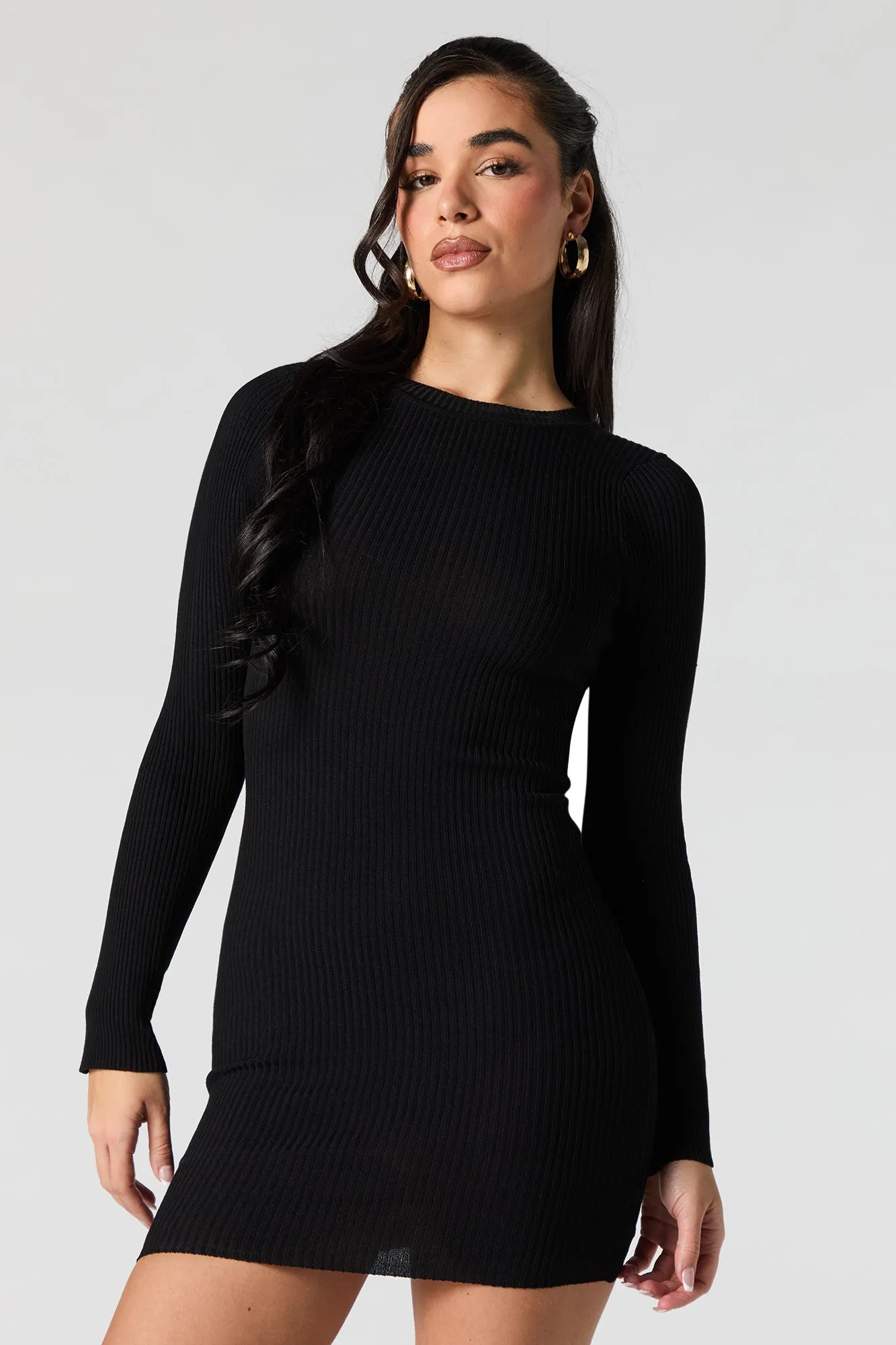 Ribbed Knit Long Sleeve Mini Sweater Dress sold by Urban Planet product image thumbnail 4