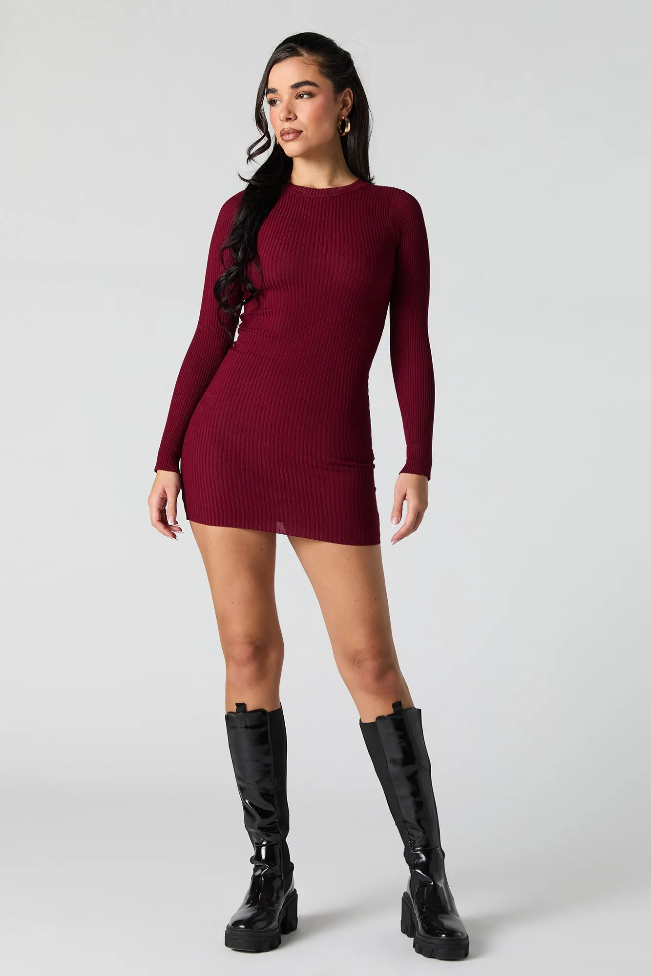 Ribbed Knit Long Sleeve Mini Sweater Dress sold by Urban Planet product image thumbnail 3