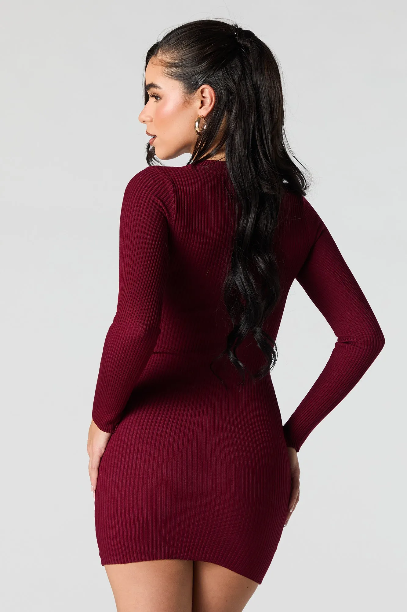 Ribbed Knit Long Sleeve Mini Sweater Dress sold by Urban Planet product image thumbnail 2