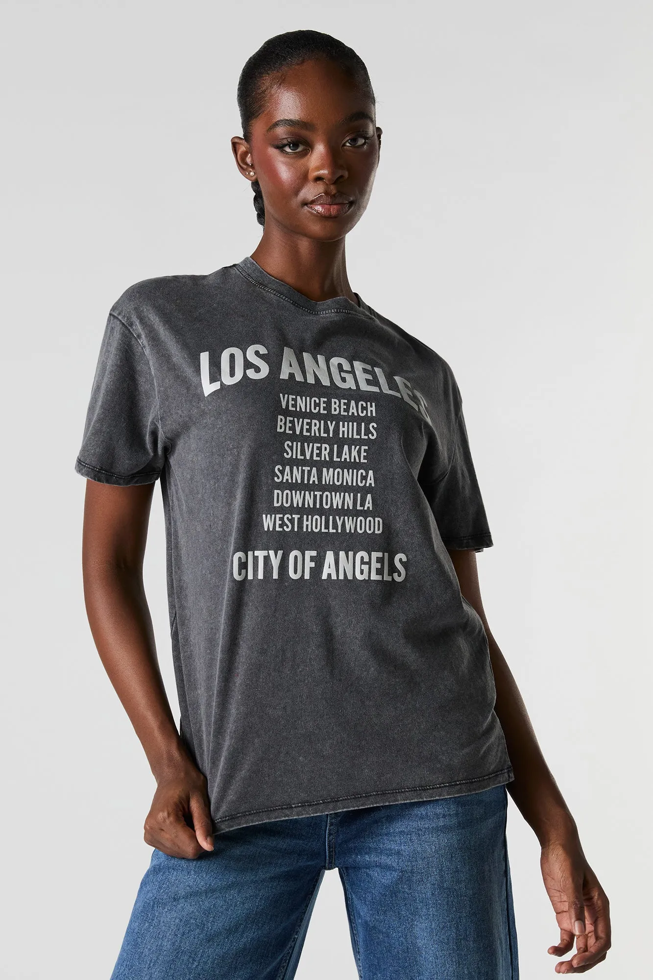 T-shirt de coupe garçonne délavé à imprimé City of Angels sold by Urban Planet