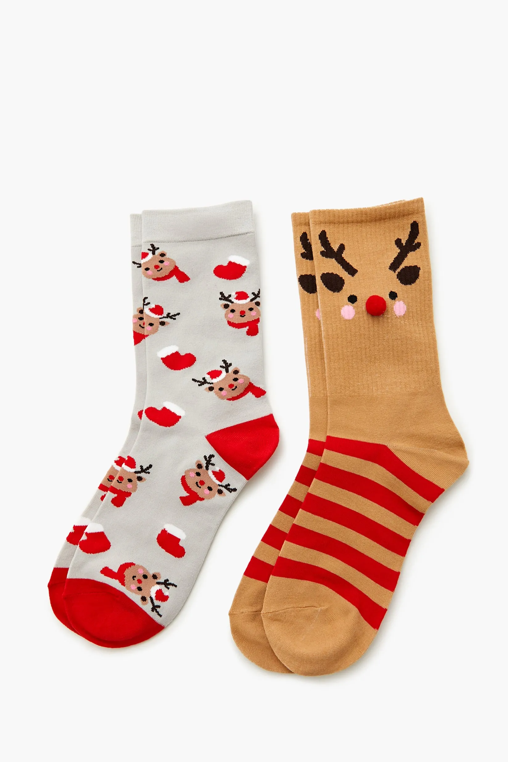 Reindeer Pom Pom Crew Socks (2 Pack) sold by Urban Planet product image thumbnail 2
