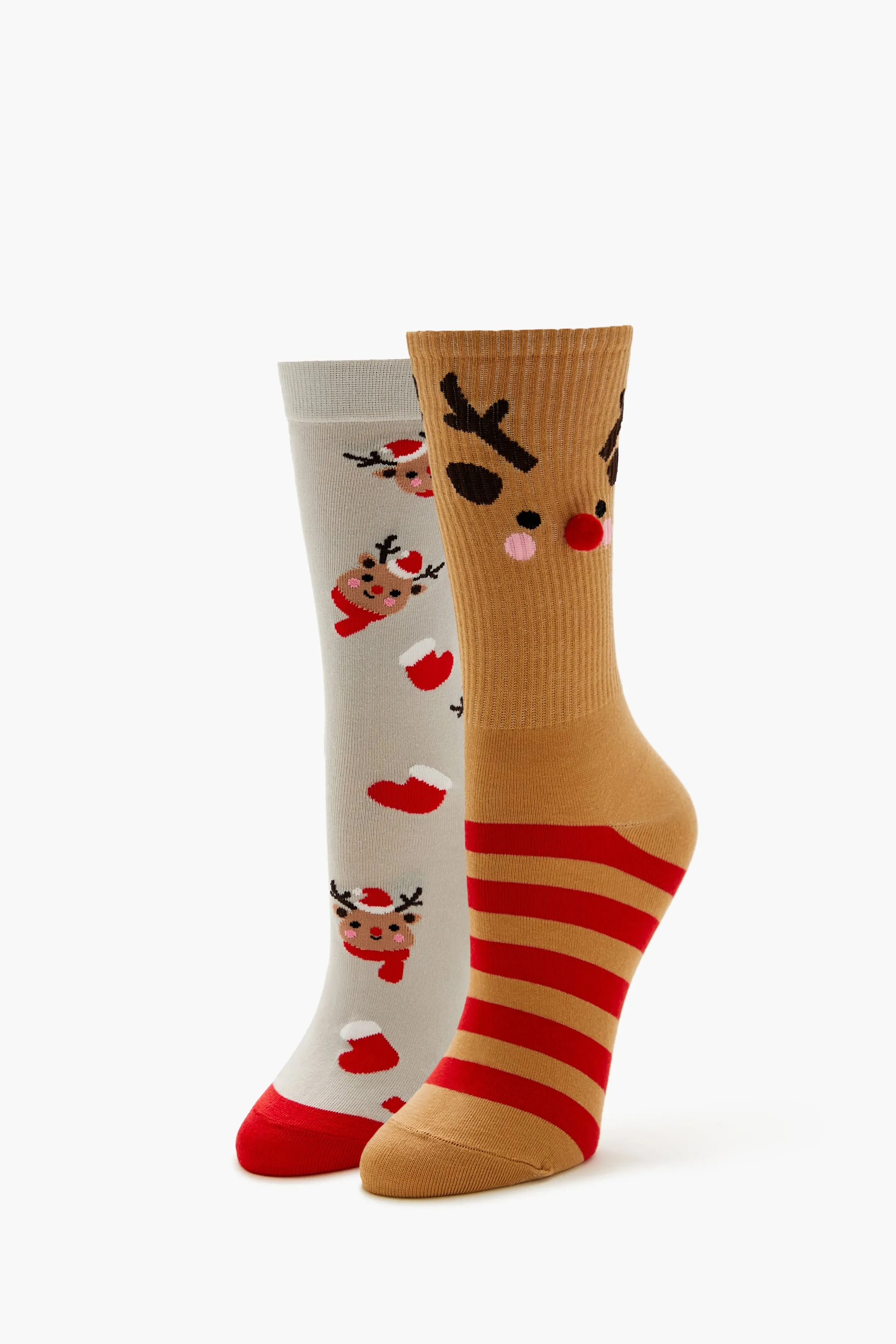Reindeer Pom Pom Crew Socks (2 Pack) sold by Urban Planet