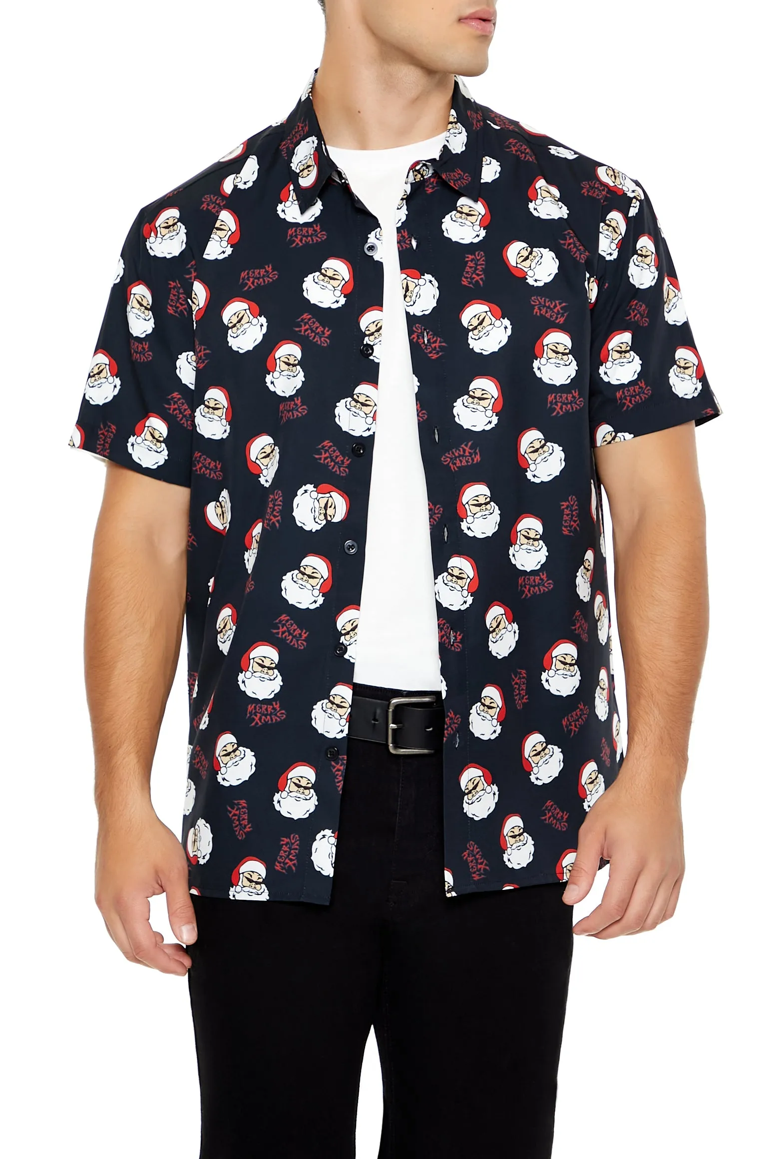 Christmas Santa Print Button-Up Top sold by Urban Planet