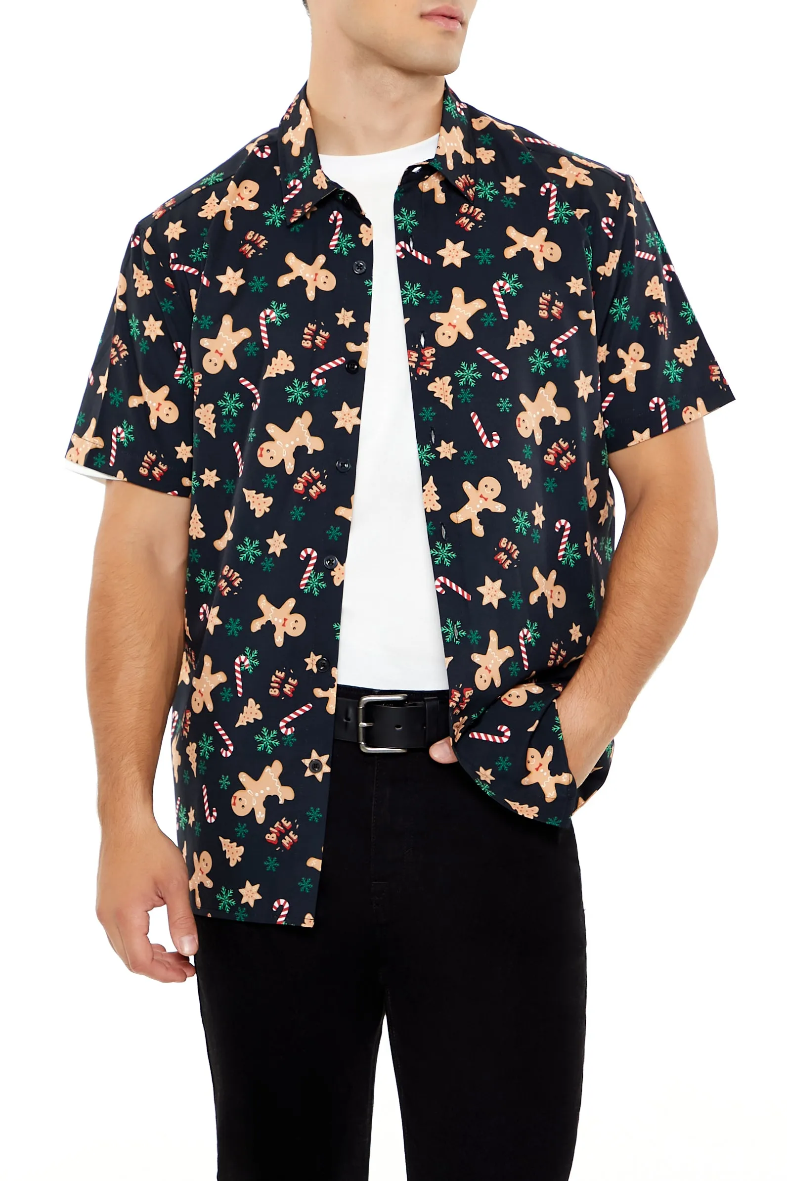 Christmas Gingerbread Print Button-Up Top sold by Urban Planet