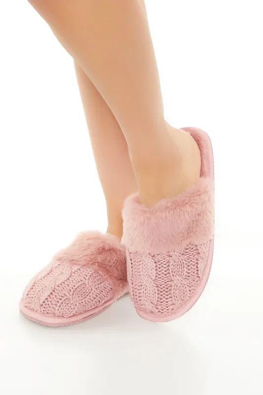Cable Knit Faux Fur Trim Slipper sold by Urban Planet