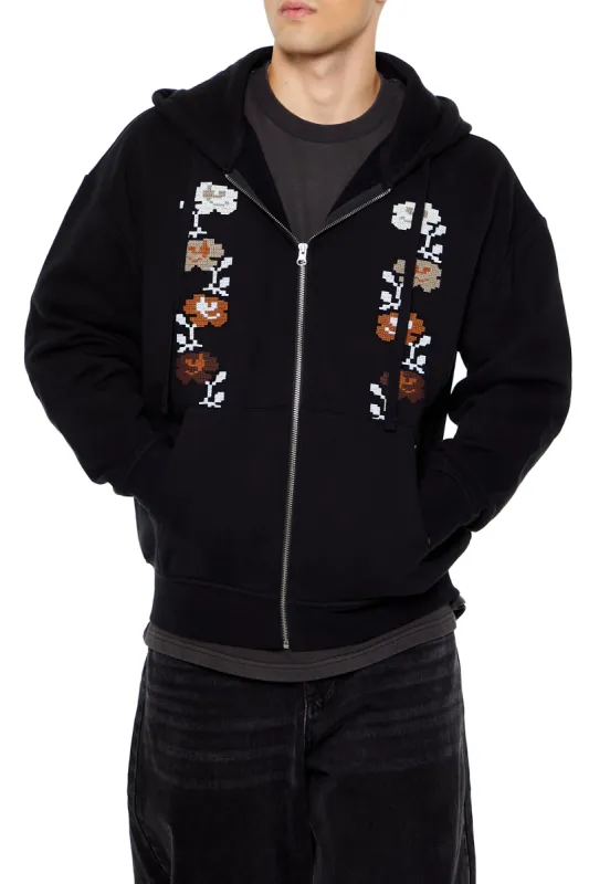 Floral Embroidered Zip-Up Hoodie sold by Urban Planet