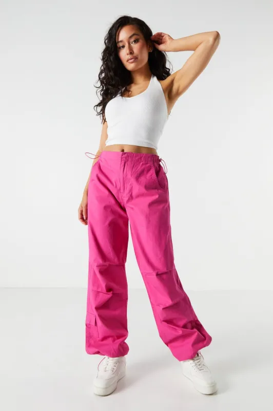 Pantalon parachute cargo à taille haute en toile sold by Urban Planet