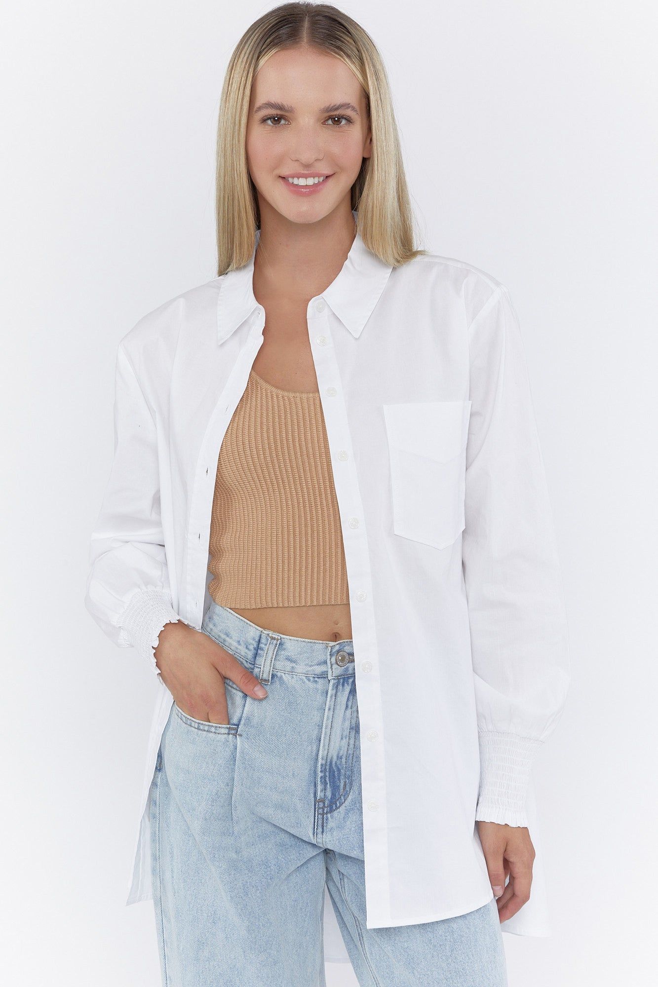 Oversized Button-Up Poplin Top sold by Urban Planet