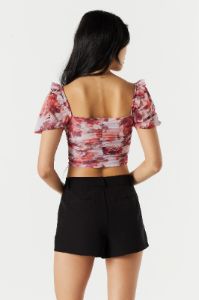 White Floral Mesh Ruffle Crop Top sold by Urban Planet