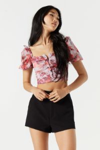 White Floral Mesh Ruffle Crop Top sold by Urban Planet