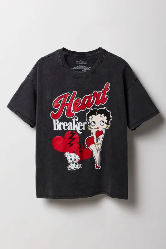 T-shirt de coupe garçonne délavé à imprimé Betty Boop sold by Urban Planet