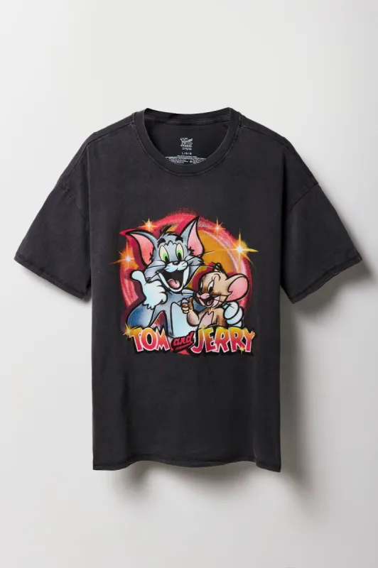 T-shirt de coupe garçonne délavé à imprimé Tom and Jerry sold by Urban Planet