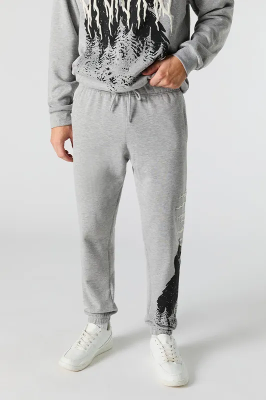 Wolf Puff Print Fleece Jogger sold by Urban Planet