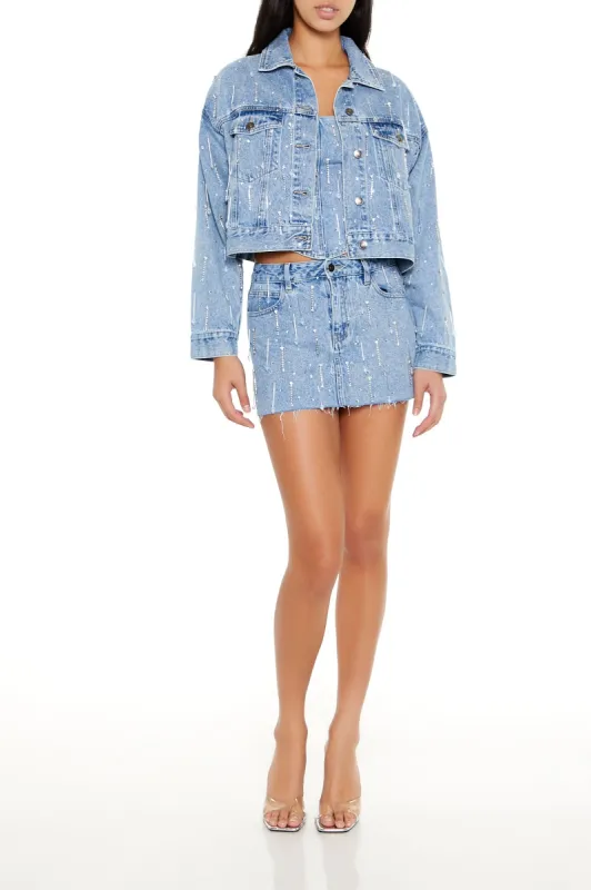 Minijupe en denim avec chaîne et pierres du Rhin sold by Urban Planet