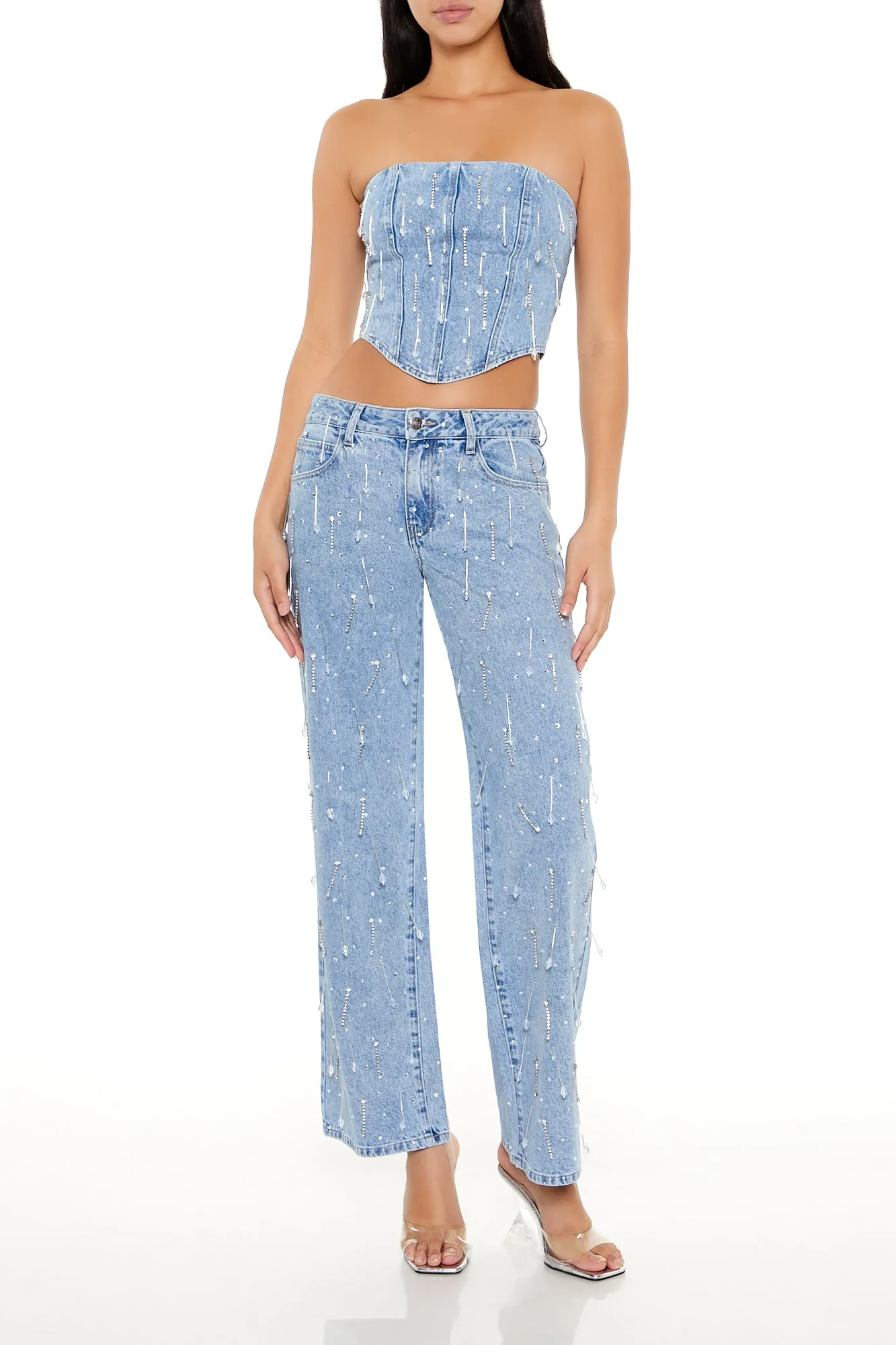 Haut tubulaire en denim avec chaîne et pierres du Rhin sold by Urban Planet product image thumbnail 3