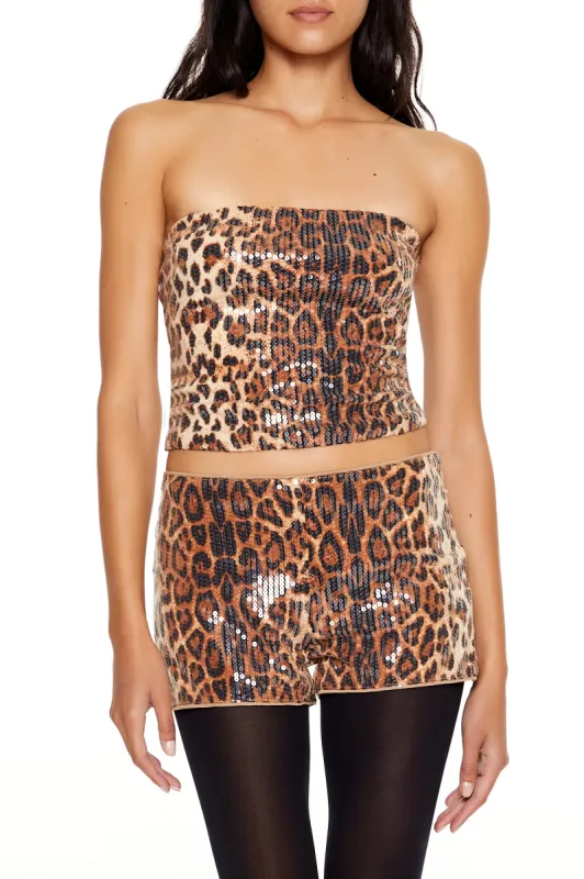 Sequin Cheetah Print Tube Top sold by Urban Planet
