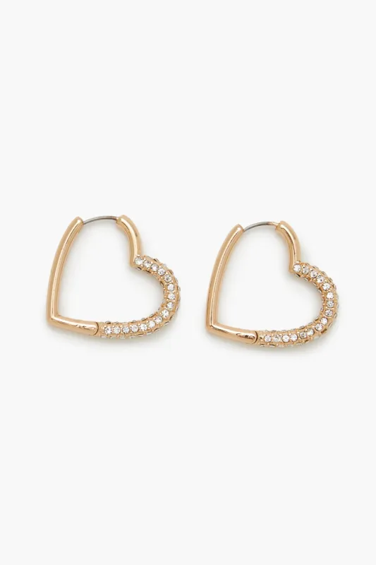 Rhinestone Heart Hoop Earrings sold by Urban Planet