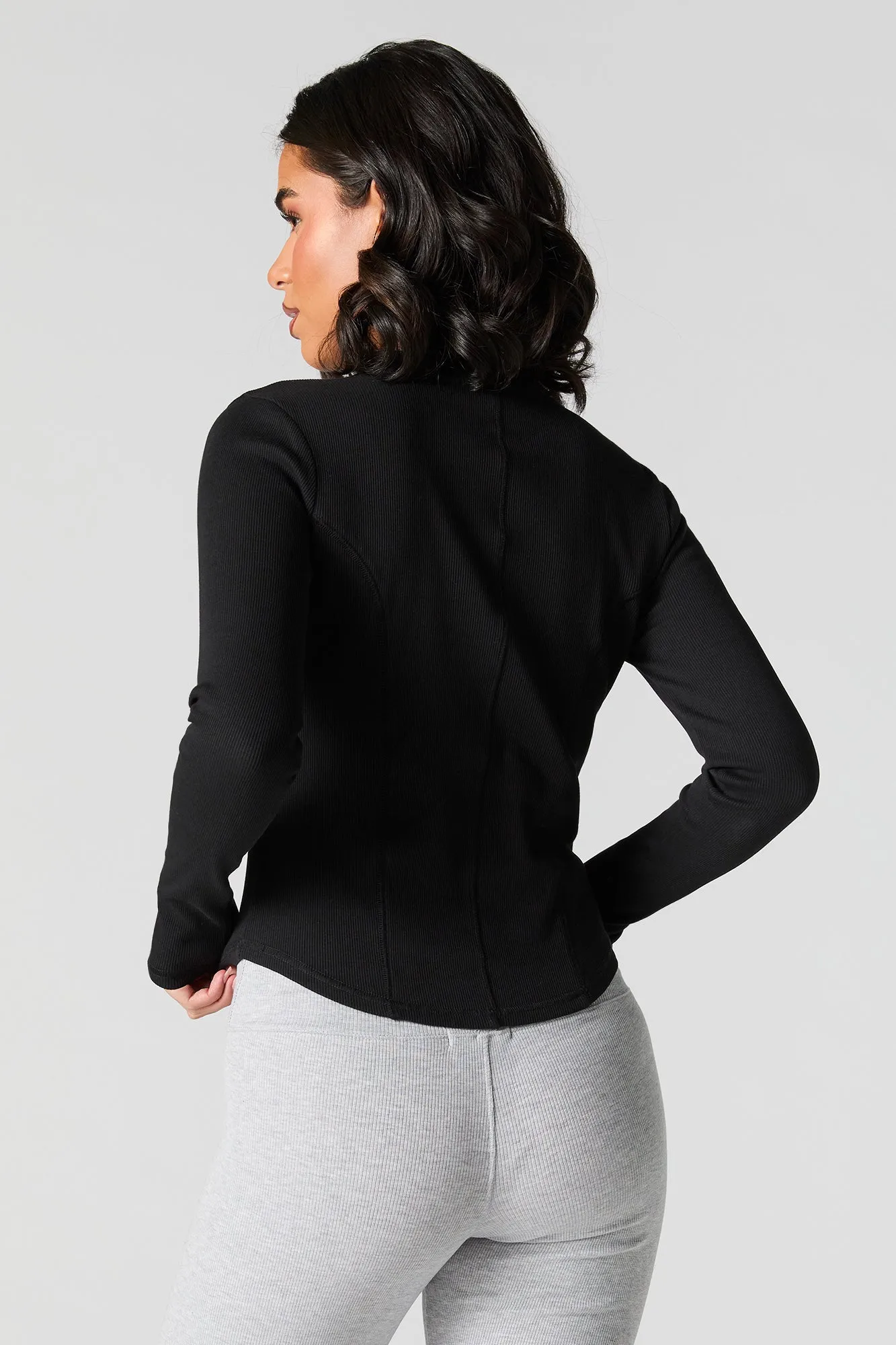 Haut Henley côtelé à manches longues avec ourlet arrondi sold by Urban Planet product image thumbnail 5