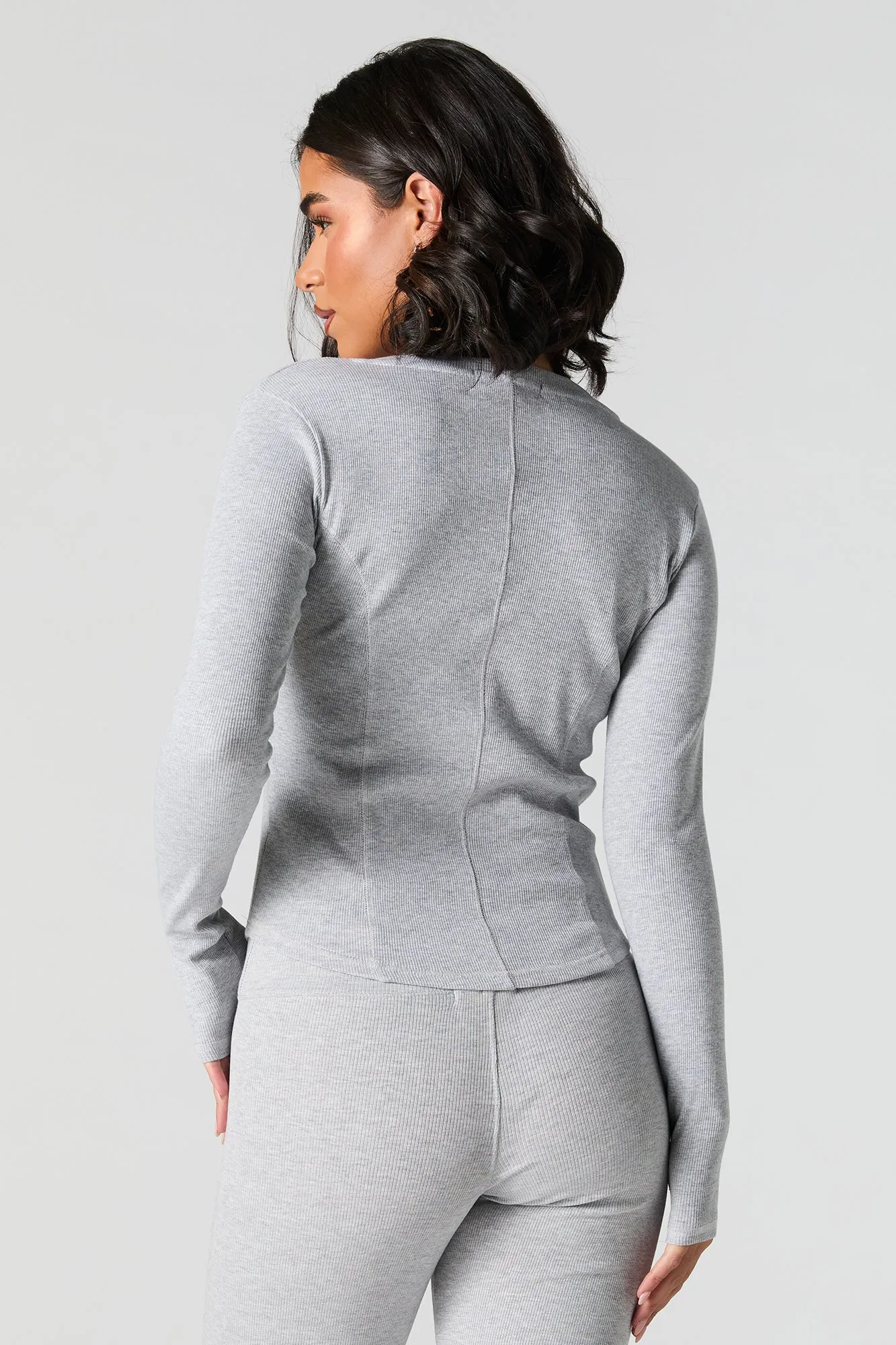 Haut Henley côtelé à manches longues avec ourlet arrondi sold by Urban Planet product image thumbnail 2