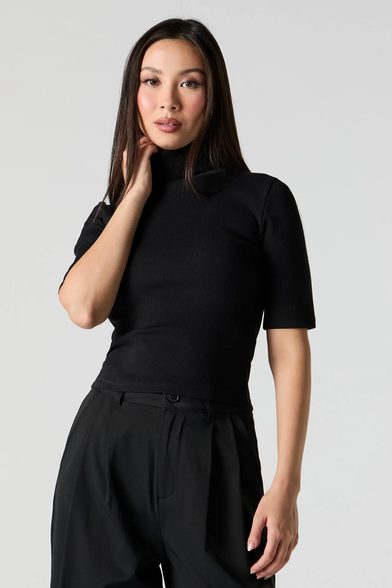 Ribbed Knit Turtleneck Short Sleeve Top sold by Urban Planet product image thumbnail 4