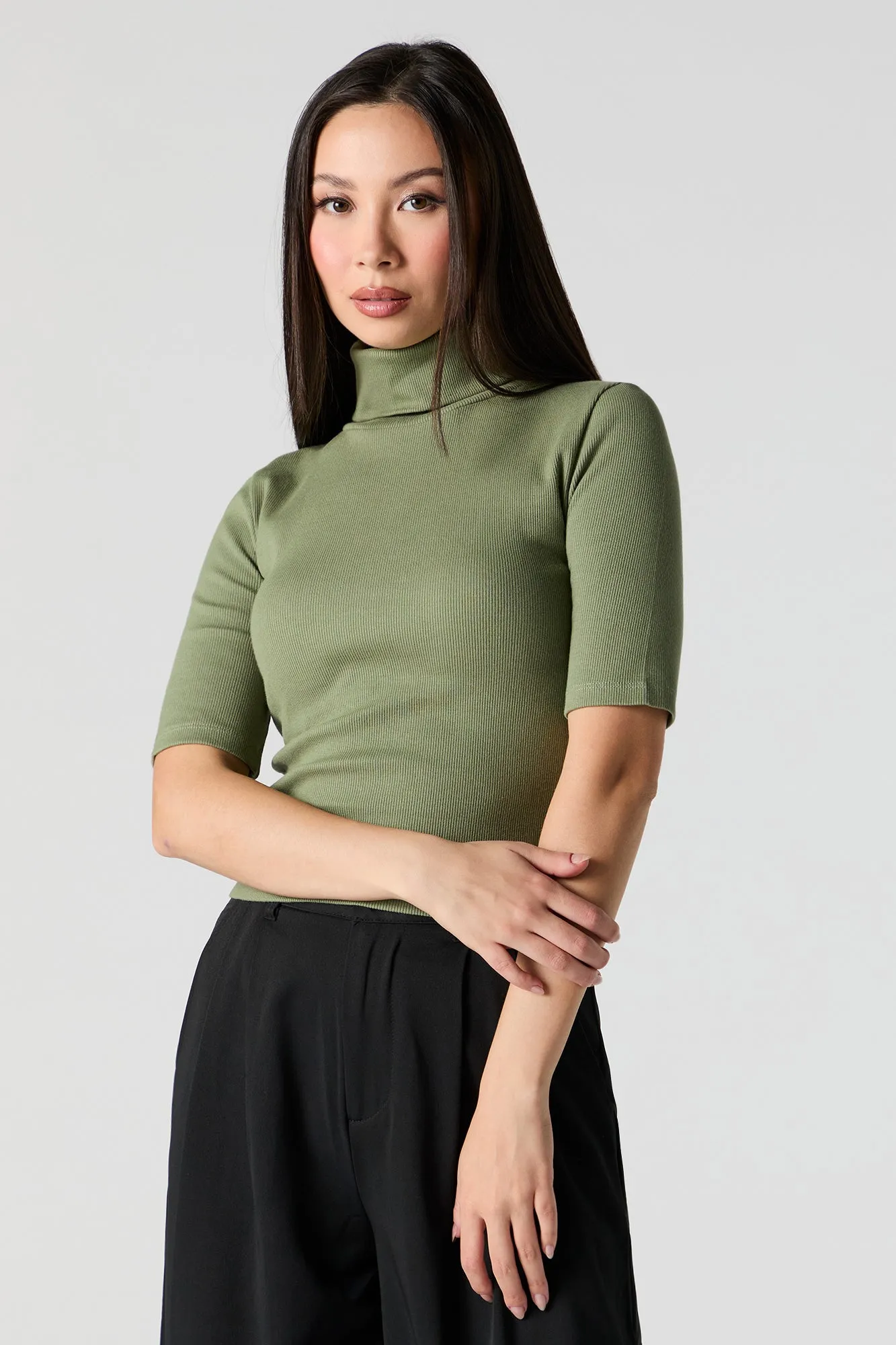 Ribbed Knit Turtleneck Short Sleeve Top sold by Urban Planet
