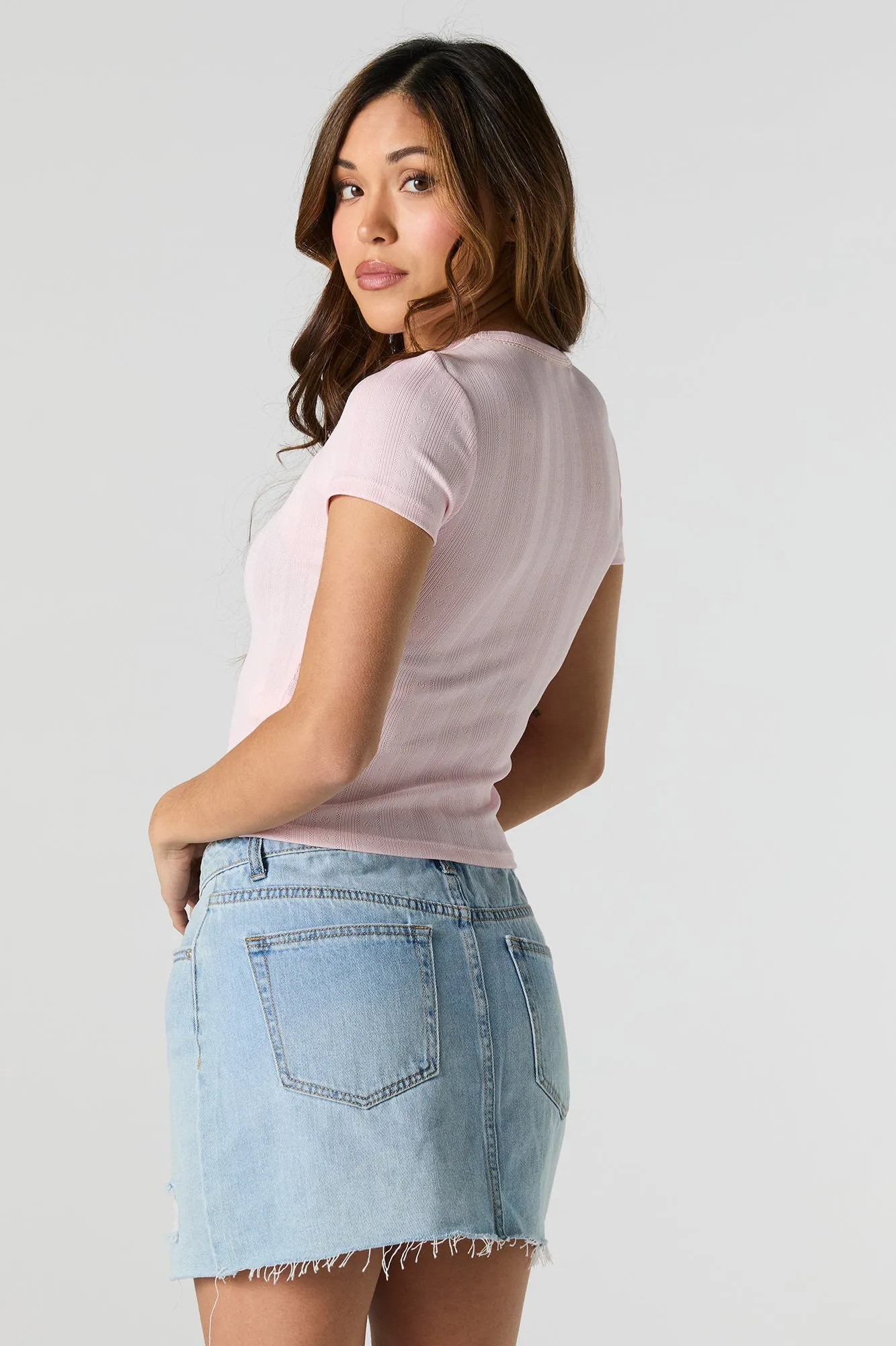 T-shirt ultracourt en tricot de pointelle avec rosettes sold by Urban Planet product image thumbnail 5