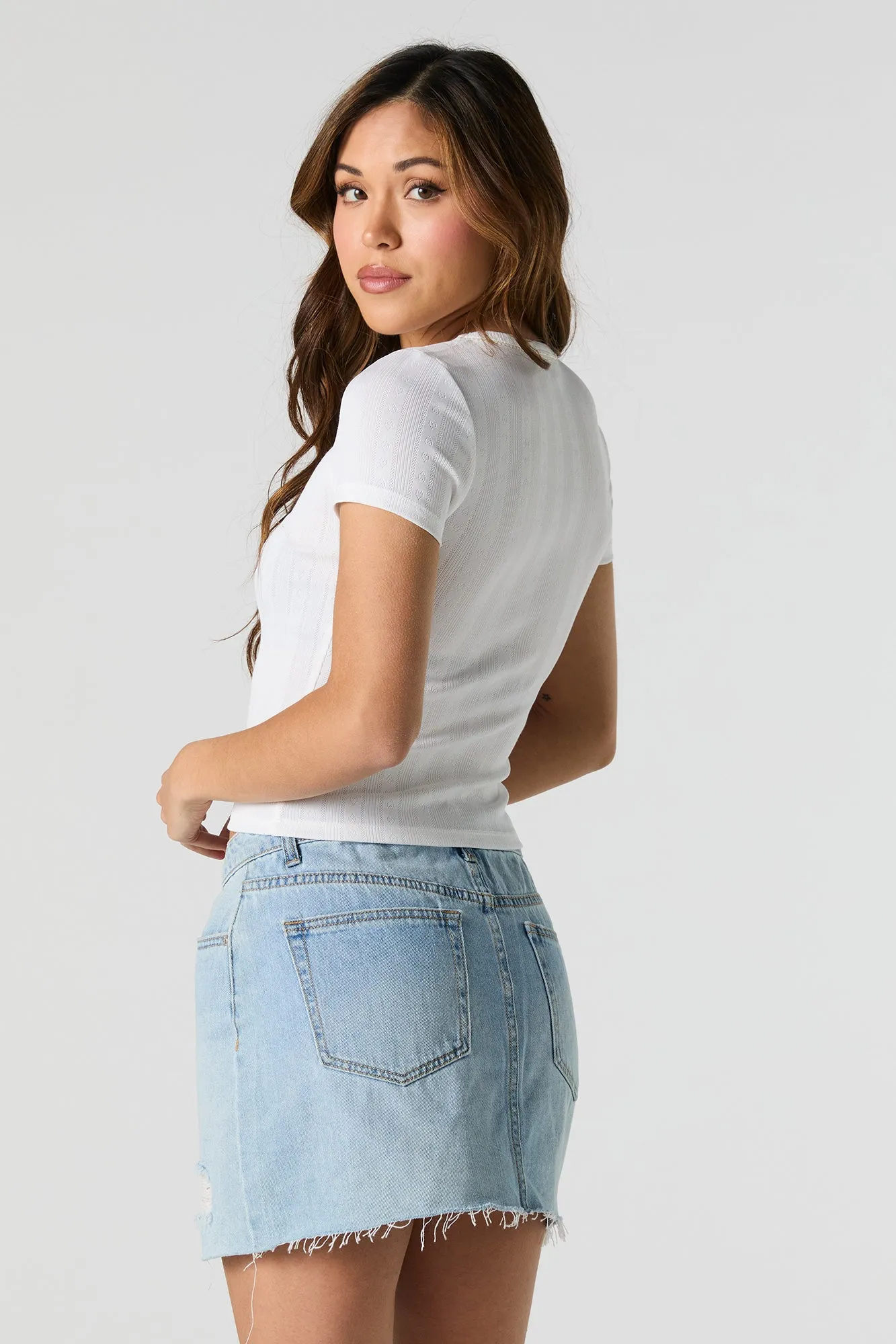 T-shirt ultracourt en tricot de pointelle avec rosettes sold by Urban Planet product image thumbnail 2