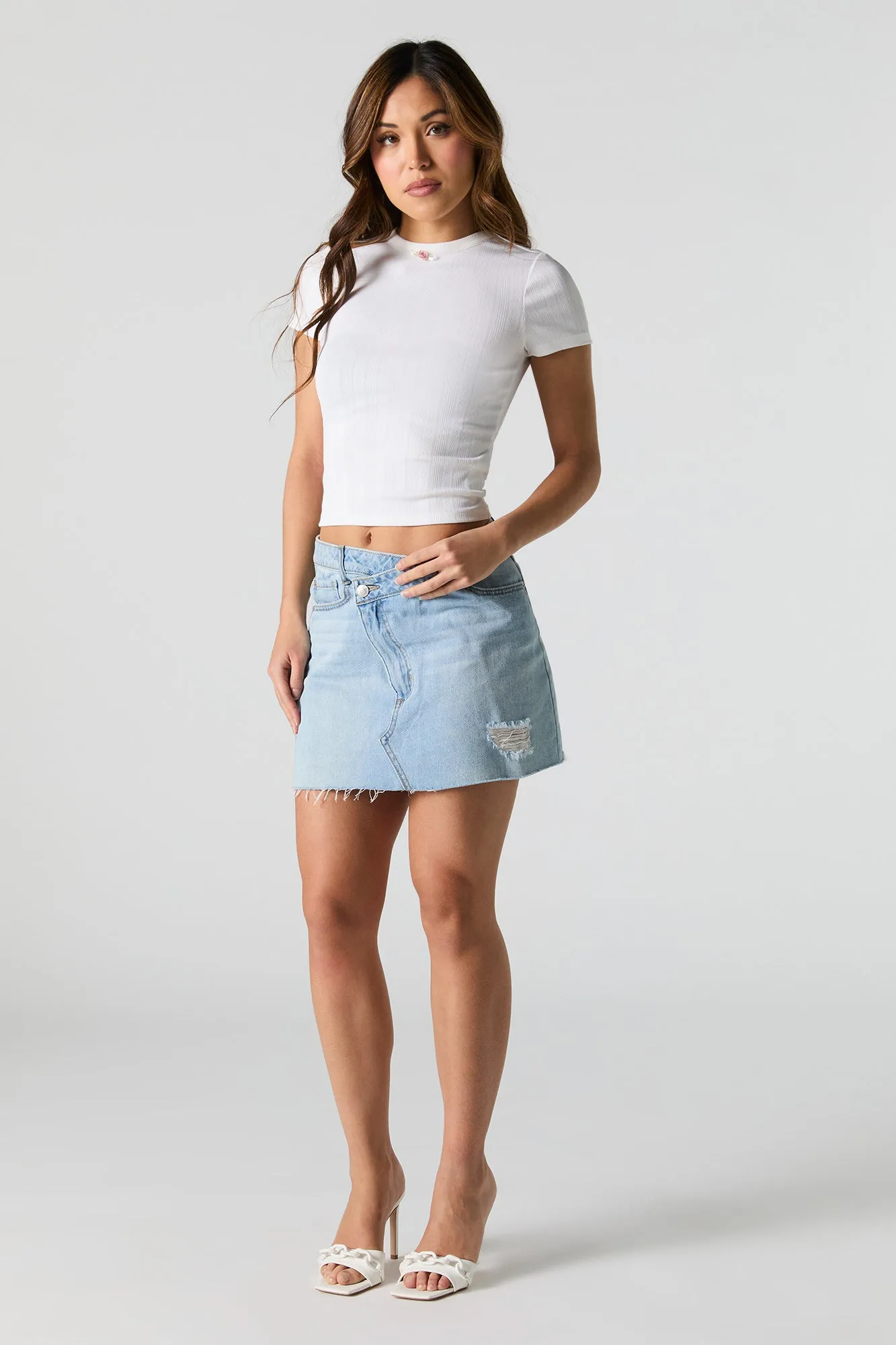 T-shirt ultracourt en tricot de pointelle avec rosettes sold by Urban Planet product image thumbnail 3