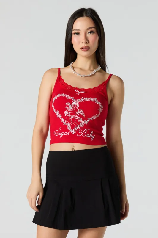 Ribbed Embroidered Lace Trim Tank sold by Urban Planet