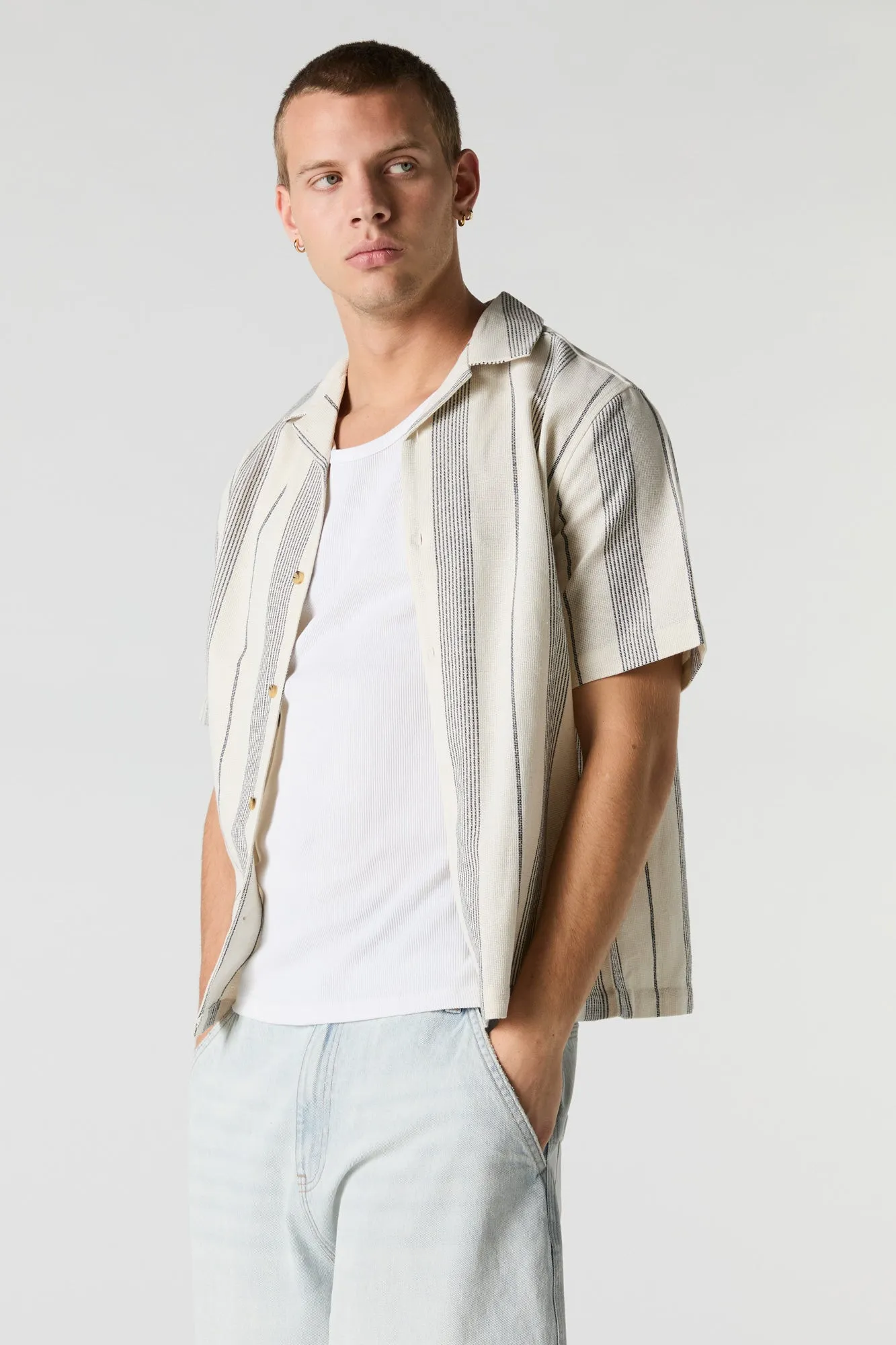 Textured Striped Collared Button-Up Top sold by Urban Planet product image thumbnail 5