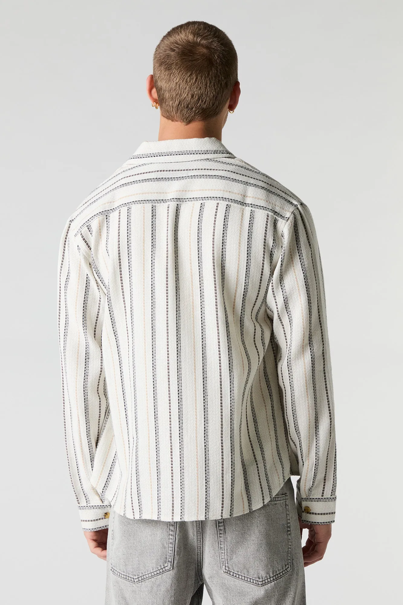 Textured Striped Collared Button-Up Top sold by Urban Planet product image thumbnail 2