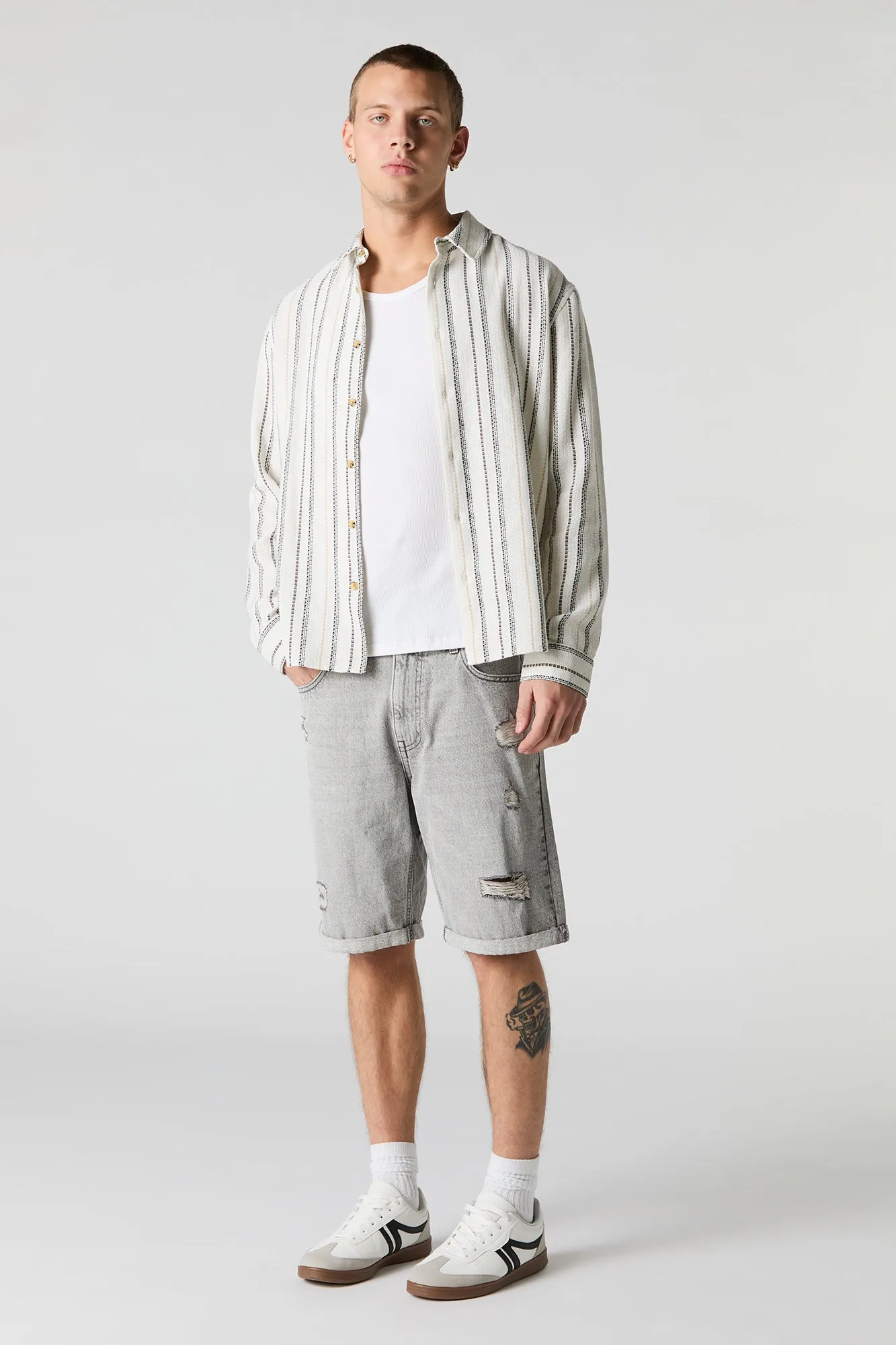 Textured Striped Collared Button-Up Top sold by Urban Planet product image thumbnail 3