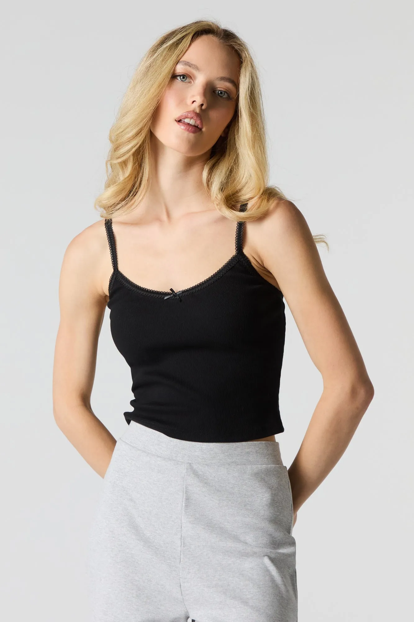 Ribbed Lace Trim Cropped Cami sold by Urban Planet product image thumbnail 4
