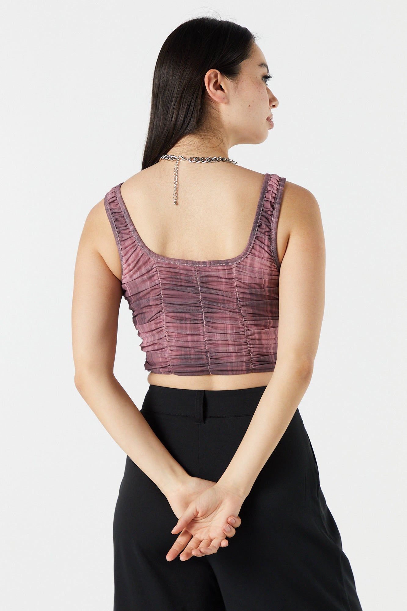 Purple Print Square Neck Hook and Eye Ruched Top sold by Urban Planet product image thumbnail 2