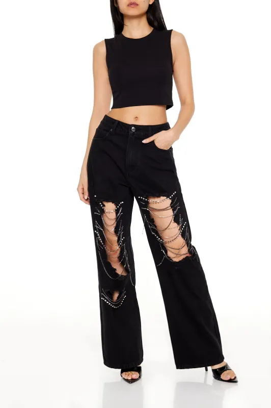 Jean à taille haute avec chaîne et pierres du Rhin sold by Urban Planet