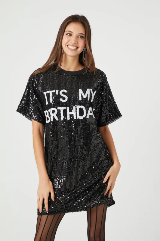 Robe t-shirt à imprimé Its My Birthday avec paillettes sold by Urban Planet