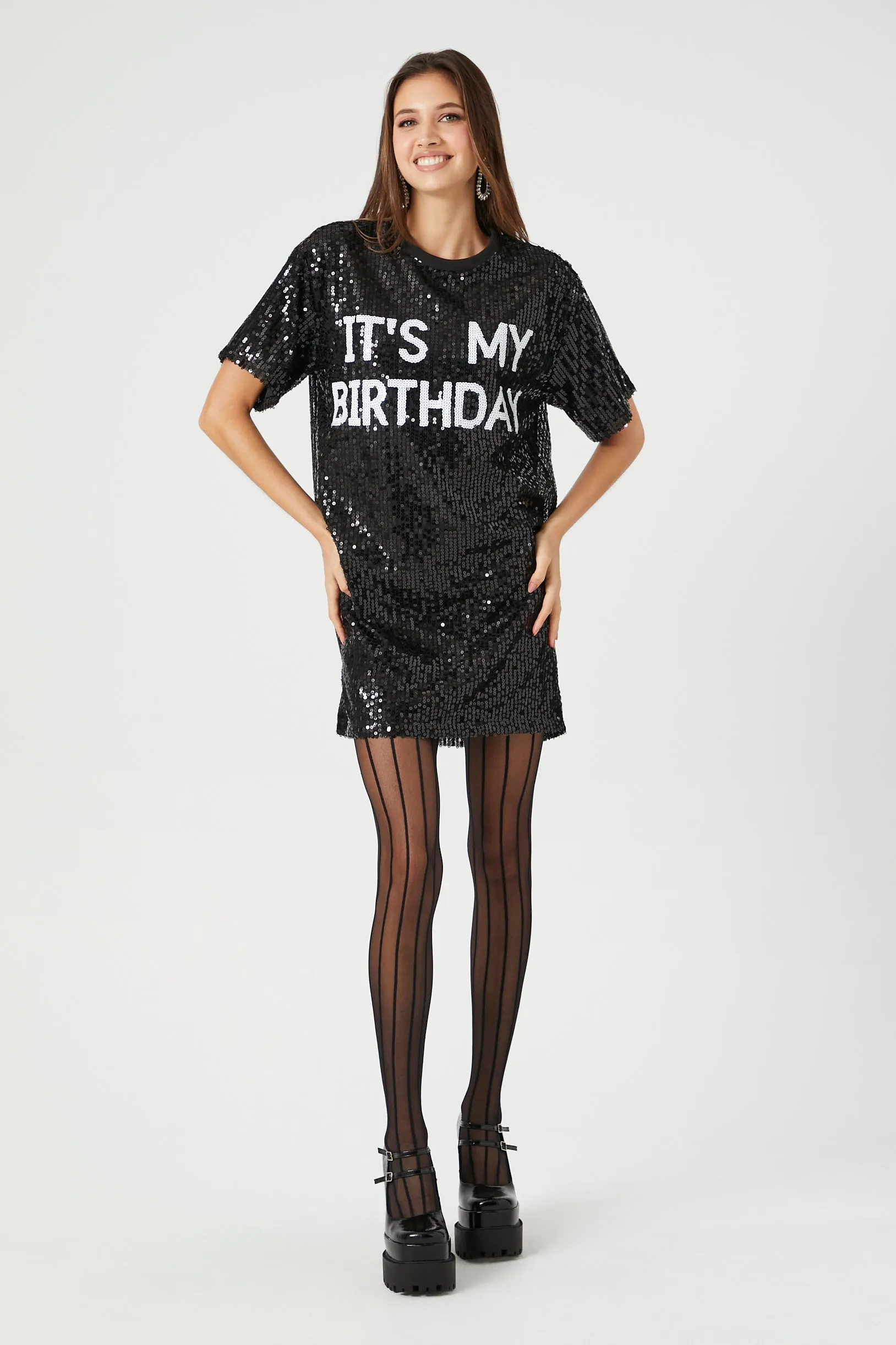 Robe t-shirt à imprimé Its My Birthday avec paillettes sold by Urban Planet product image thumbnail 3