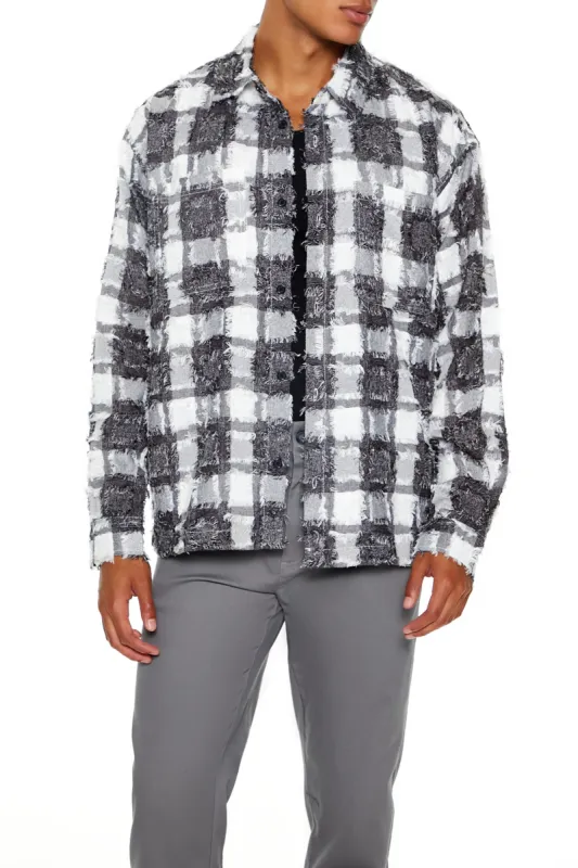Frayed Textured Plaid Button-Up Top sold by Urban Planet